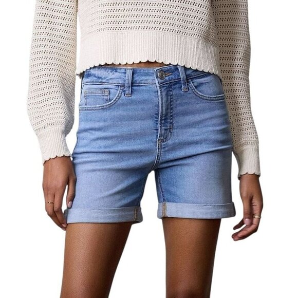 LC Lauren Conrad Womens High Rise Light Wash Cuff Bermuda Jean Shorts Sz 12 New - Picture 1 of 7